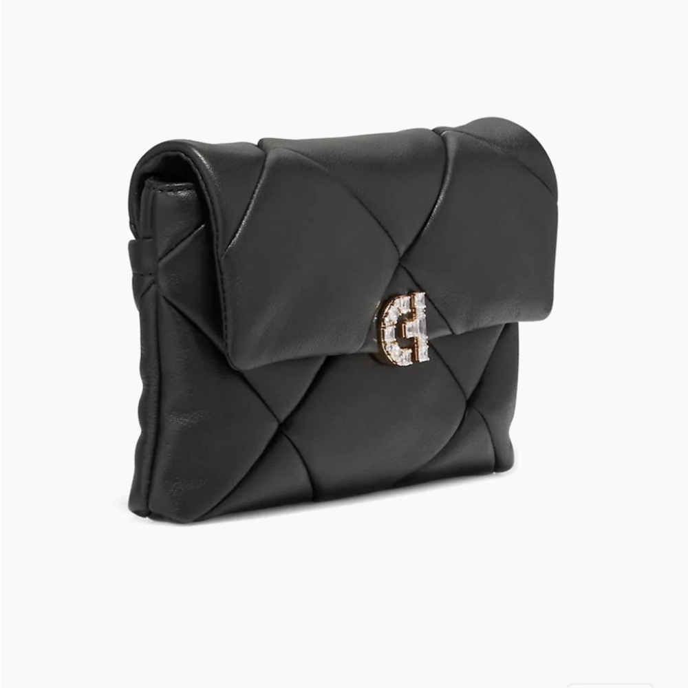Cole Haan Crystal Quilt Leather Clutch Crossbody Black W Chain Strap - Picture 2 of 13